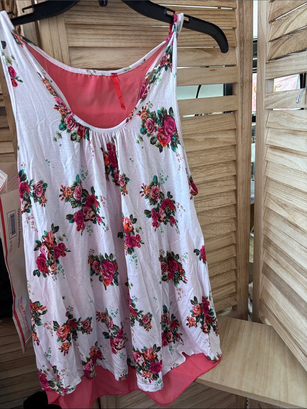 White Floral Maternity Tank with coral Lining Medium